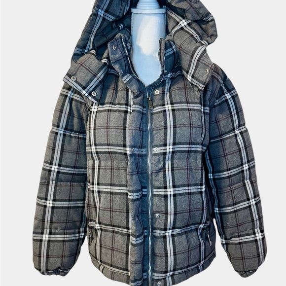 Vince Camuto Heather Grey Charcoal Checkered Plaid Puffer Jacket Size Small - Picture 1 of 11